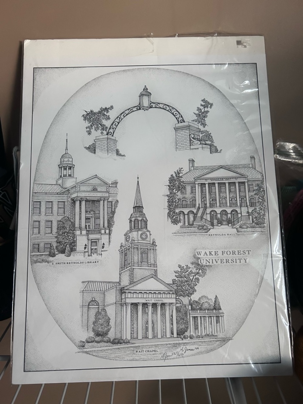 Wake Forest University Campus Art Print - Monochrome Wall Decor